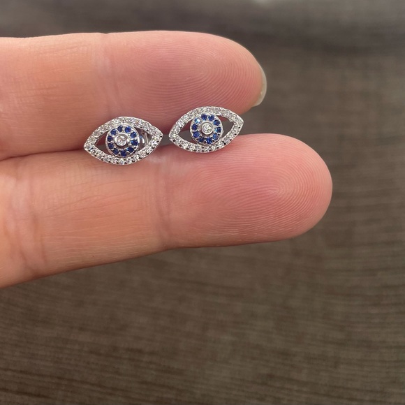 Sterling Silver Evil Eye Stud Earrings - Picture 2 of 7